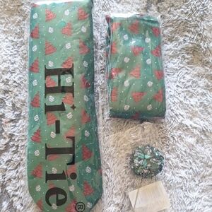 Hi-Tie Green Christmas Tree Tie Set
